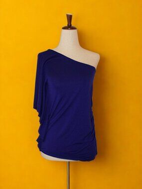 Express Royal Blue One Shoulder Ruched Asymmetrical Top Size Small